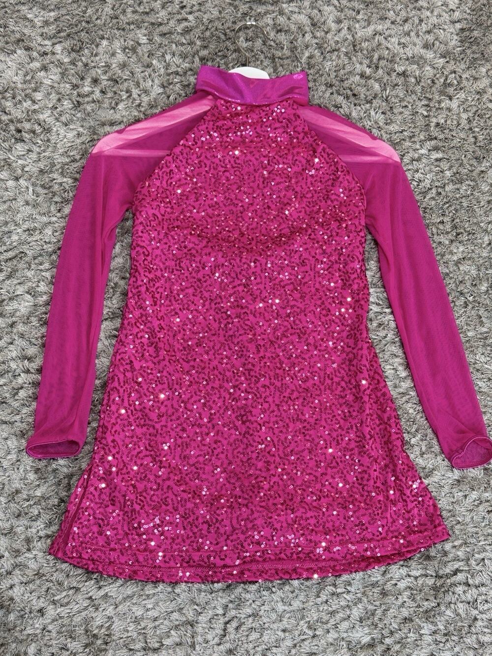 Balera Showtime Girls Night Out Pink Dance Costume Recital Sequin Dress L Child